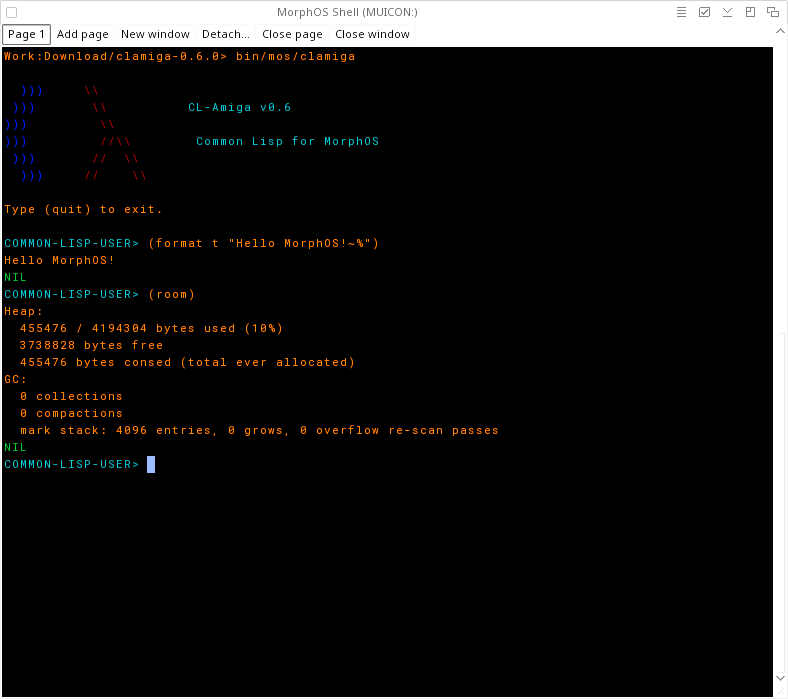 Clamiga booting and running on MorphOS